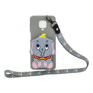 Gray Elephant Neck Lanyard Zipper Wallet Silicone Case for Xiaomi Redmi Note 9s / Note9 Pro / Note 9 Pro Max