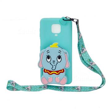 Blue Elephant Neck Lanyard Zipper Wallet Silicone Case for Xiaomi Redmi Note 9s / Note9 Pro / Note 9 Pro Max