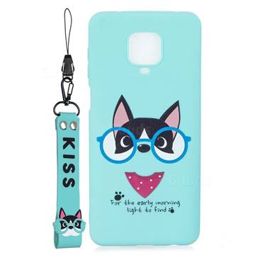 Green Glasses Dog Soft Kiss Candy Hand Strap Silicone Case for Xiaomi Redmi Note 9s / Note9 Pro / Note 9 Pro Max