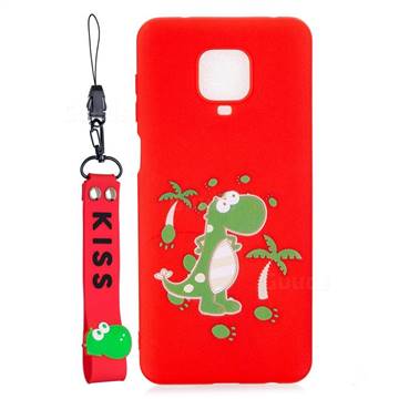 Red Dinosaur Soft Kiss Candy Hand Strap Silicone Case for Xiaomi Redmi Note 9s / Note9 Pro / Note 9 Pro Max