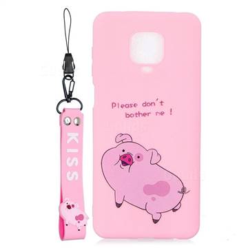Pink Cute Pig Soft Kiss Candy Hand Strap Silicone Case for Xiaomi Redmi Note 9s / Note9 Pro / Note 9 Pro Max