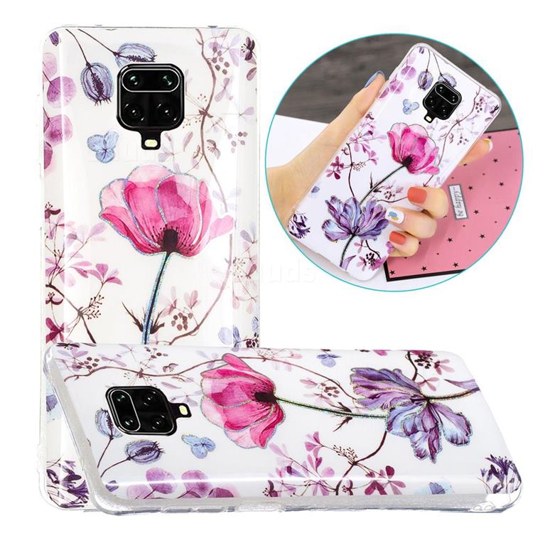 Magnolia Painted Galvanized Electroplating Soft Phone Case Cover for Xiaomi Redmi Note 9s / Note9 Pro / Note 9 Pro Max