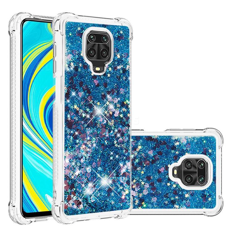 Dynamic Liquid Glitter Sand Quicksand TPU Case for Xiaomi Redmi Note 9s / Note9 Pro / Note 9 Pro Max - Blue Love Heart