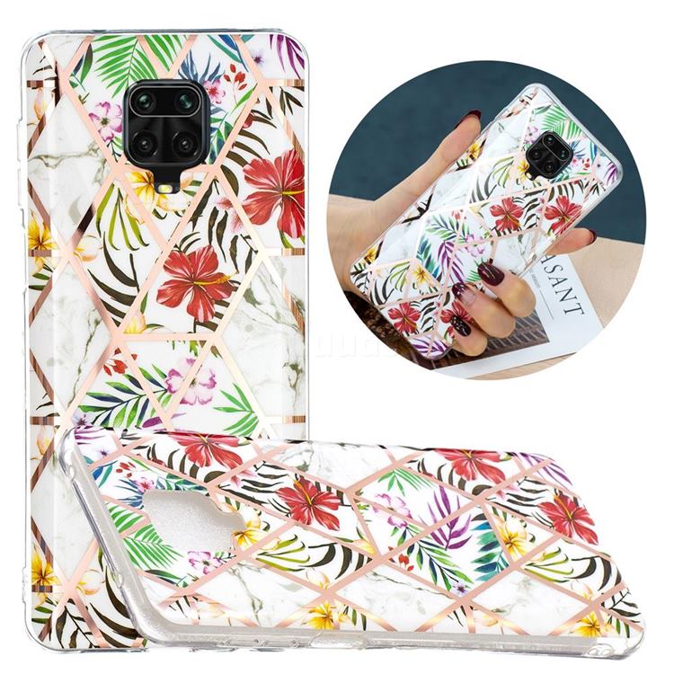 Tropical Rainforest Flower Painted Marble Electroplating Protective Case for Xiaomi Redmi Note 9s / Note9 Pro / Note 9 Pro Max
