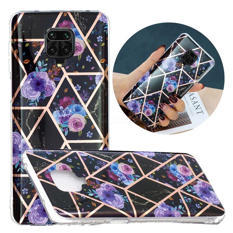 Black Flower Painted Marble Electroplating Protective Case for Xiaomi Redmi Note 9s / Note9 Pro / Note 9 Pro Max