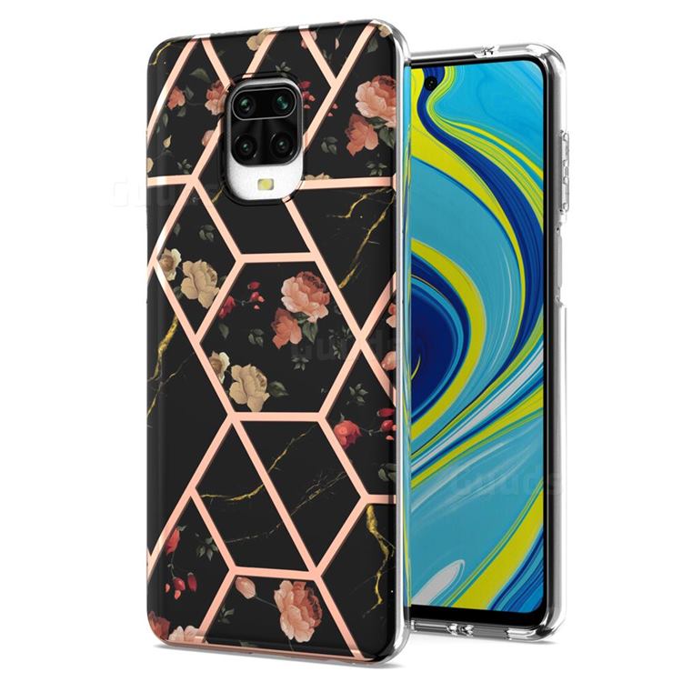 Black Rose Flower Marble Electroplating Protective Case Cover for Xiaomi Redmi Note 9s / Note9 Pro / Note 9 Pro Max