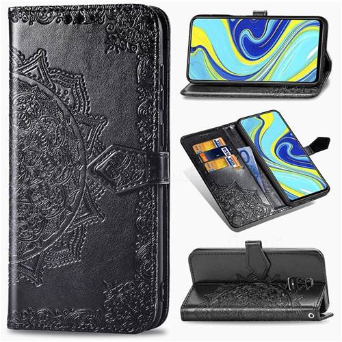 Embossing Imprint Mandala Flower Leather Wallet Case for Xiaomi Redmi Note 9s / Note9 Pro / Note 9 Pro Max - Black