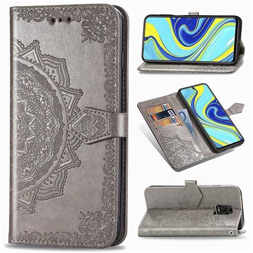 Embossing Imprint Mandala Flower Leather Wallet Case for Xiaomi Redmi Note 9s / Note9 Pro / Note 9 Pro Max - Gray