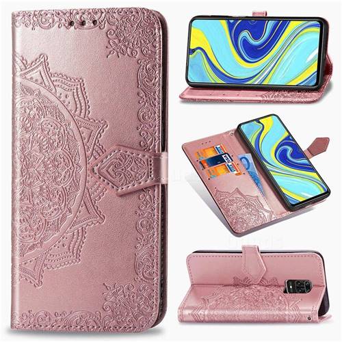 Embossing Imprint Mandala Flower Leather Wallet Case for Xiaomi Redmi Note 9s / Note9 Pro / Note 9 Pro Max - Rose Gold