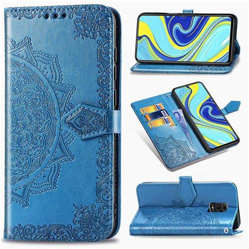 Embossing Imprint Mandala Flower Leather Wallet Case for Xiaomi Redmi Note 9s / Note9 Pro / Note 9 Pro Max - Blue