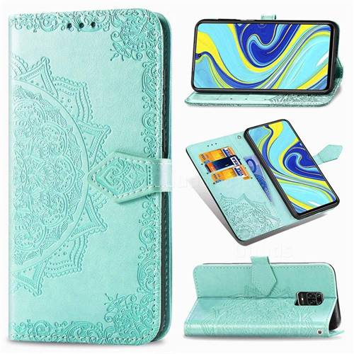 Embossing Imprint Mandala Flower Leather Wallet Case for Xiaomi Redmi Note 9s / Note9 Pro / Note 9 Pro Max - Green