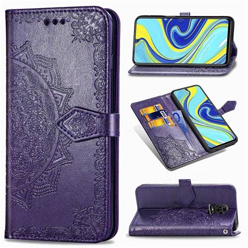 Embossing Imprint Mandala Flower Leather Wallet Case for Xiaomi Redmi Note 9s / Note9 Pro / Note 9 Pro Max - Purple
