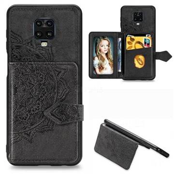 Mandala Flower Cloth Multifunction Stand Card Leather Phone Case for Xiaomi Redmi Note 9s / Note9 Pro / Note 9 Pro Max - Black