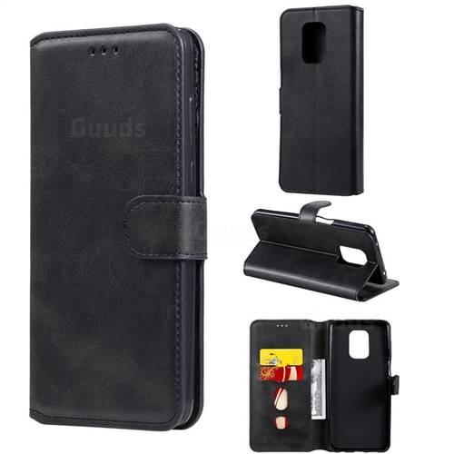 Retro Calf Matte Leather Wallet Phone Case for Xiaomi Redmi Note 9s / Note9 Pro / Note 9 Pro Max - Black