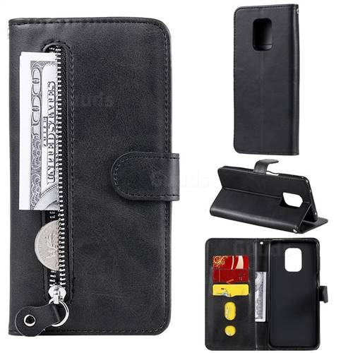 Retro Luxury Zipper Leather Phone Wallet Case for Xiaomi Redmi Note 9s / Note9 Pro / Note 9 Pro Max - Black