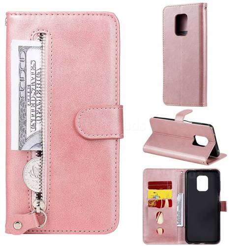 Retro Luxury Zipper Leather Phone Wallet Case for Xiaomi Redmi Note 9s / Note9 Pro / Note 9 Pro Max - Pink