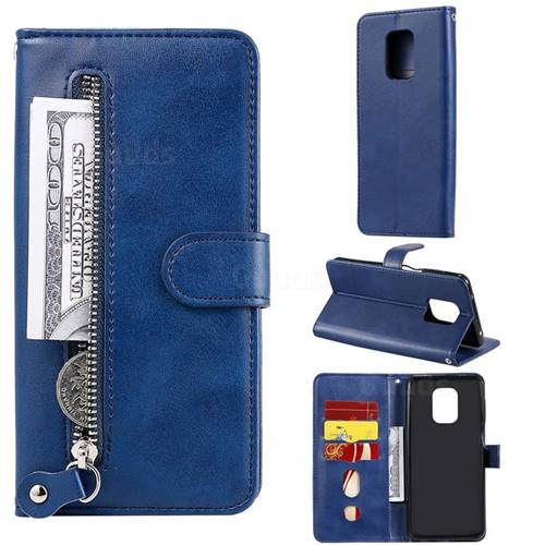 Retro Luxury Zipper Leather Phone Wallet Case for Xiaomi Redmi Note 9s / Note9 Pro / Note 9 Pro Max - Blue