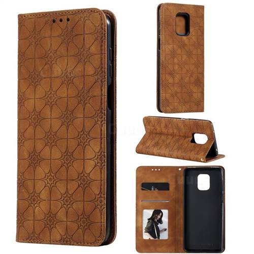 Intricate Embossing Four Leaf Clover Leather Wallet Case for Xiaomi Redmi Note 9s / Note9 Pro / Note 9 Pro Max - Yellowish Brown