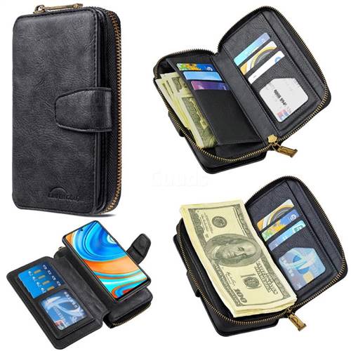Binfen Color Retro Buckle Zipper Multifunction Leather Phone Wallet for Xiaomi Redmi Note 9s / Note9 Pro / Note 9 Pro Max - Black