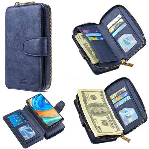 Binfen Color Retro Buckle Zipper Multifunction Leather Phone Wallet for Xiaomi Redmi Note 9s / Note9 Pro / Note 9 Pro Max - Blue