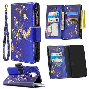 Purple Butterfly Binfen Color BF03 Retro Zipper Leather Wallet Phone Case for Xiaomi Redmi Note 9s / Note9 Pro / Note 9 Pro Max