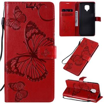Embossing 3D Butterfly Leather Wallet Case for Xiaomi Redmi Note 9s / Note9 Pro / Note 9 Pro Max - Red