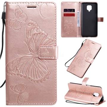 Embossing 3D Butterfly Leather Wallet Case for Xiaomi Redmi Note 9s / Note9 Pro / Note 9 Pro Max - Rose Gold