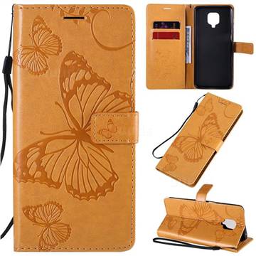 Embossing 3D Butterfly Leather Wallet Case for Xiaomi Redmi Note 9s / Note9 Pro / Note 9 Pro Max - Yellow