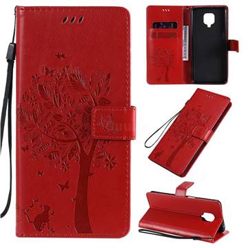 Embossing Butterfly Tree Leather Wallet Case for Xiaomi Redmi Note 9s / Note9 Pro / Note 9 Pro Max - Red