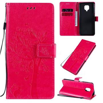 Embossing Butterfly Tree Leather Wallet Case for Xiaomi Redmi Note 9s / Note9 Pro / Note 9 Pro Max - Rose