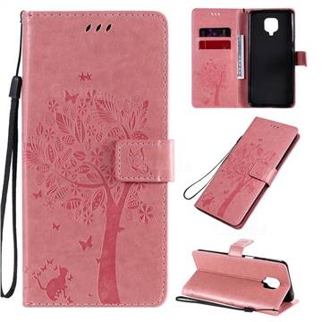 Embossing Butterfly Tree Leather Wallet Case for Xiaomi Redmi Note 9s / Note9 Pro / Note 9 Pro Max - Pink