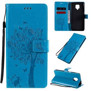 Embossing Butterfly Tree Leather Wallet Case for Xiaomi Redmi Note 9s / Note9 Pro / Note 9 Pro Max - Blue