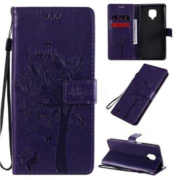 Embossing Butterfly Tree Leather Wallet Case for Xiaomi Redmi Note 9s / Note9 Pro / Note 9 Pro Max - Purple