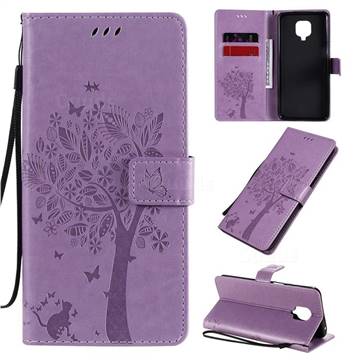 Embossing Butterfly Tree Leather Wallet Case for Xiaomi Redmi Note 9s / Note9 Pro / Note 9 Pro Max - Violet