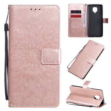 Embossing Sunflower Leather Wallet Case for Xiaomi Redmi Note 9s / Note9 Pro / Note 9 Pro Max - Rose Gold