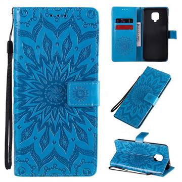 Embossing Sunflower Leather Wallet Case for Xiaomi Redmi Note 9s / Note9 Pro / Note 9 Pro Max - Blue