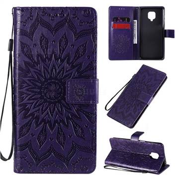 Embossing Sunflower Leather Wallet Case for Xiaomi Redmi Note 9s / Note9 Pro / Note 9 Pro Max - Purple