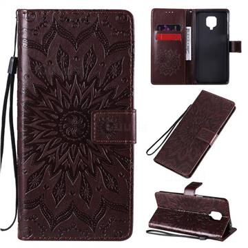 Embossing Sunflower Leather Wallet Case for Xiaomi Redmi Note 9s / Note9 Pro / Note 9 Pro Max - Brown