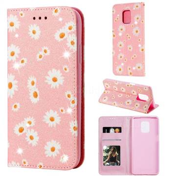 Ultra Slim Daisy Sparkle Glitter Powder Magnetic Leather Wallet Case for Xiaomi Redmi Note 9s / Note9 Pro / Note 9 Pro Max - Pink