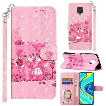 Pink Bear 3D Leather Phone Holster Wallet Case for Xiaomi Redmi Note 9s / Note9 Pro / Note 9 Pro Max