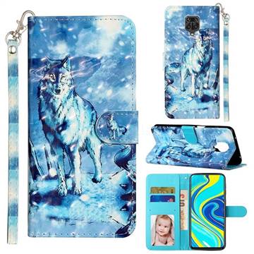 Snow Wolf 3D Leather Phone Holster Wallet Case for Xiaomi Redmi Note 9s / Note9 Pro / Note 9 Pro Max