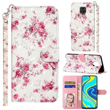 Rambler Rose Flower 3D Leather Phone Holster Wallet Case for Xiaomi Redmi Note 9s / Note9 Pro / Note 9 Pro Max