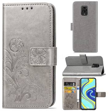 Embossing Imprint Four-Leaf Clover Leather Wallet Case for Xiaomi Redmi Note 9s / Note9 Pro / Note 9 Pro Max - Grey