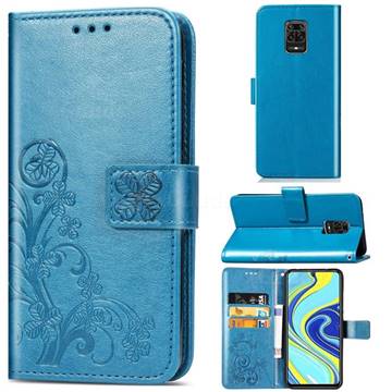 Embossing Imprint Four-Leaf Clover Leather Wallet Case for Xiaomi Redmi Note 9s / Note9 Pro / Note 9 Pro Max - Blue