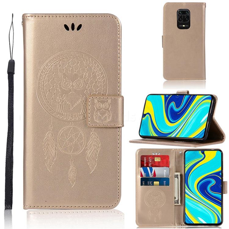 Intricate Embossing Owl Campanula Leather Wallet Case for Xiaomi Redmi Note 9s / Note9 Pro / Note 9 Pro Max - Champagne