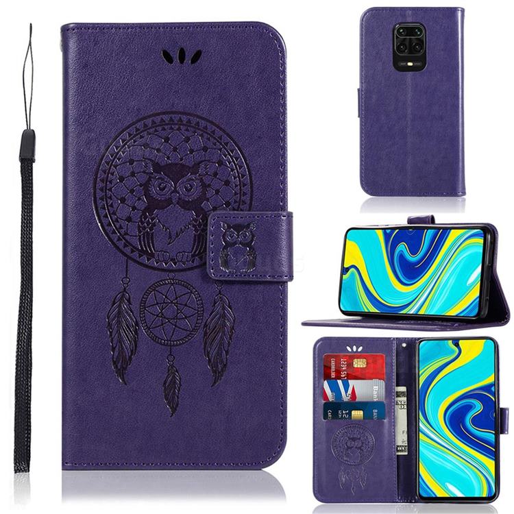 Intricate Embossing Owl Campanula Leather Wallet Case for Xiaomi Redmi Note 9s / Note9 Pro / Note 9 Pro Max - Purple