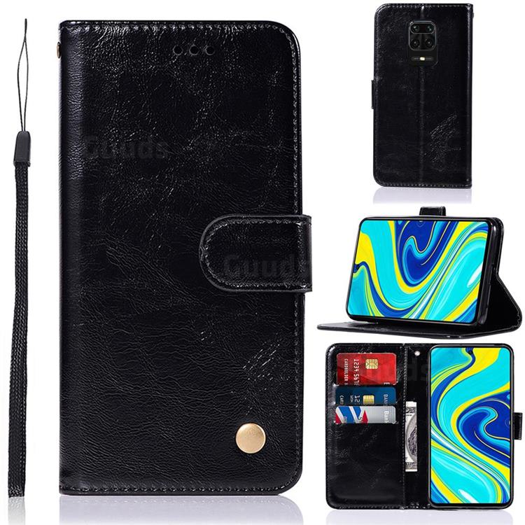 Luxury Retro Leather Wallet Case for Xiaomi Redmi Note 9s / Note9 Pro / Note 9 Pro Max - Black