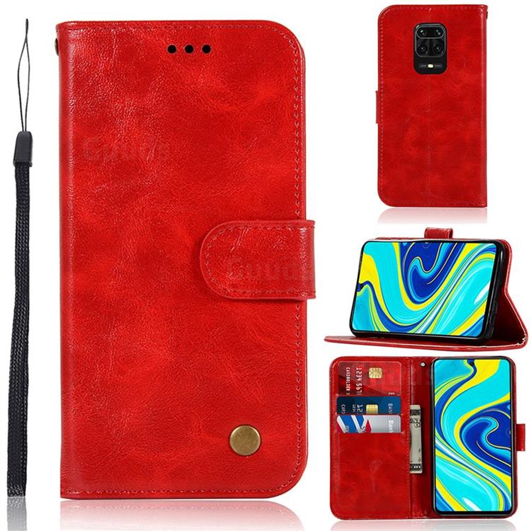 Luxury Retro Leather Wallet Case for Xiaomi Redmi Note 9s / Note9 Pro / Note 9 Pro Max - Red