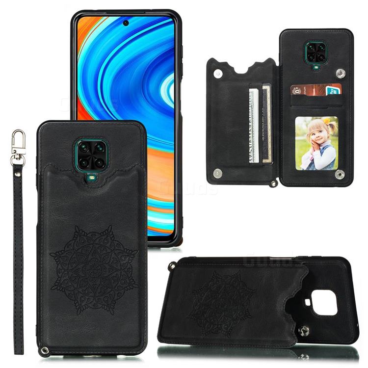 Luxury Mandala Multi-function Magnetic Card Slots Stand Leather Back Cover for Xiaomi Redmi Note 9s / Note9 Pro / Note 9 Pro Max - Black