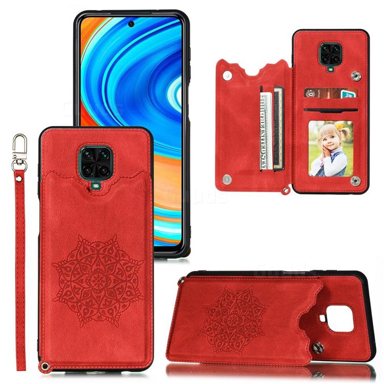 Luxury Mandala Multi-function Magnetic Card Slots Stand Leather Back Cover for Xiaomi Redmi Note 9s / Note9 Pro / Note 9 Pro Max - Red
